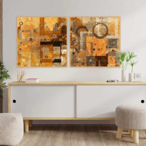 Dupla de Quadros - Abstrato Geométrico Gold 12A1 e 2