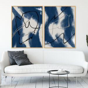 Dupla de Quadros - Abstrato Manchas Azuis 1 E 2