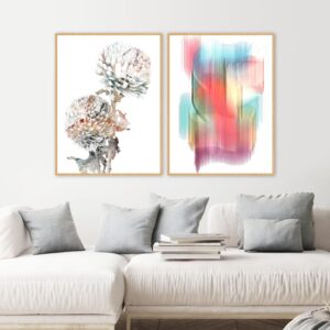 Dupla de Quadros - Blur Color E Flor Aquarelada 01