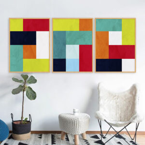 Trio de Quadros - Geometric Colorful 03C, 04A e 04B