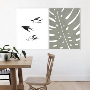 Dupla de Quadros - Andorinhas E Grunge Monstera