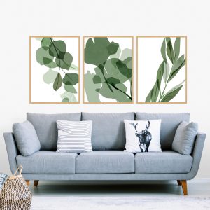 Trio de Quadros - Leaves Overlapping Green 01 02 E 03